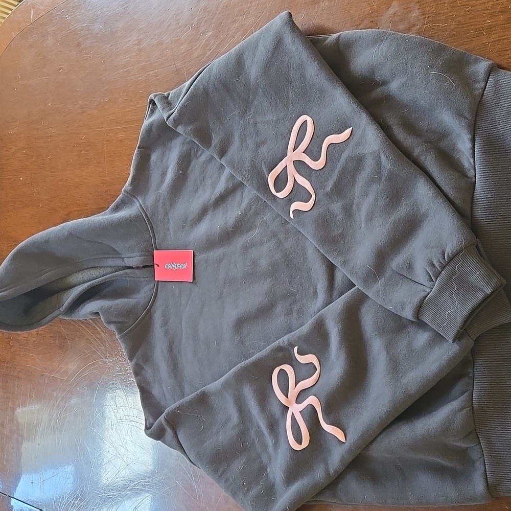 edikted gray Hoodie with Pink Bow Accents